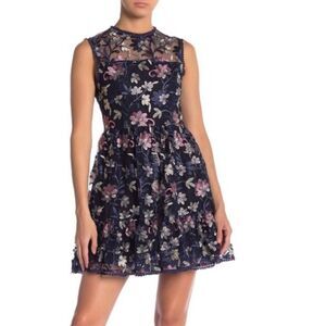 Cupcakes and Cashmere Mini Dress Navy Size 8 Floral Embroidered Mesh Sleeveless